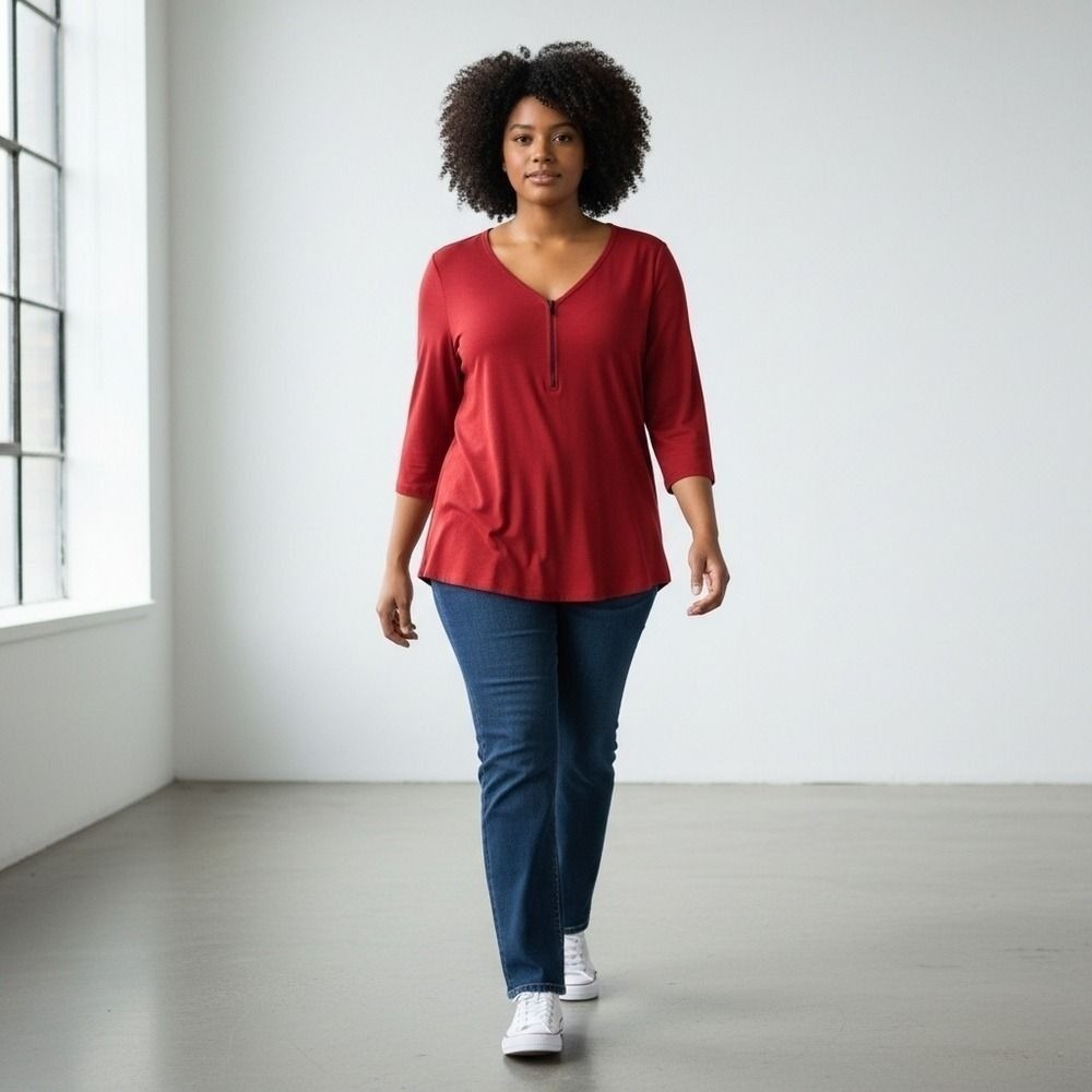 Torrid Women's Red Basic 1/4 Zipper 3/4 Length Sleeve Cotton Blend Size 4X Top